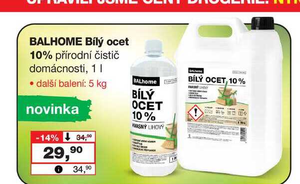 BALHOME Bílý ocet 10% přírodní čistič domácnosti, 1l