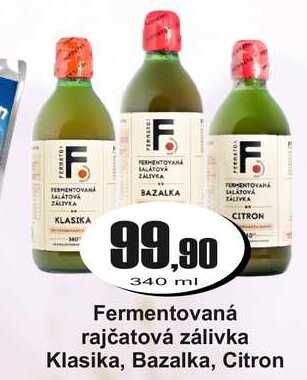 Fermentovaná rajčatová zálivka Klasika, Bazalka, Citron 340 ml