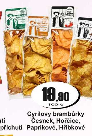 Cyrilovy brambůrky Česnek, Hořčice, příchutí Paprikové, Hříbkové  100 g
