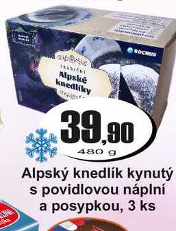 Alpský knedlík kynutý s povidlovou náplní a posypkou, 3 ks