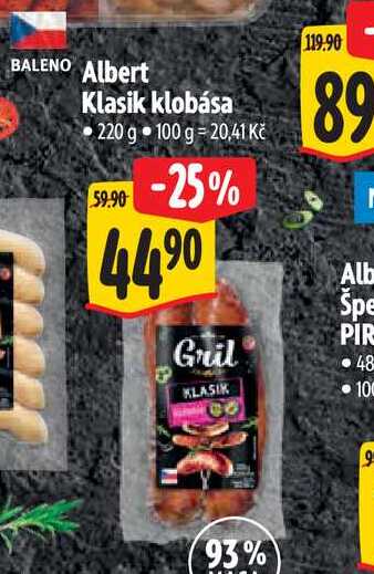   Albert Klasik klobása 220 g  