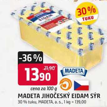 MADETA JIHOČESKÝ EIDAM SÝR 30% tuku, 100 g