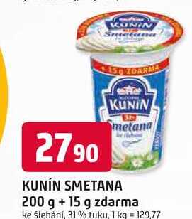 KUNÍN SMETANA 200 g +15 g zdarma ke šlehání, 31% tuku
