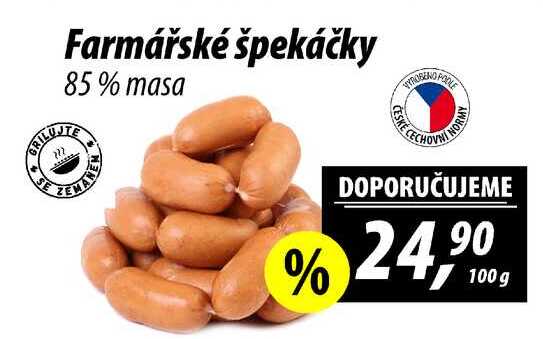 Farmářské špekáčky 85% masa, 100 g