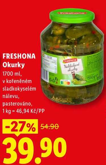 FRESHONA Okurky, 1700 ml
