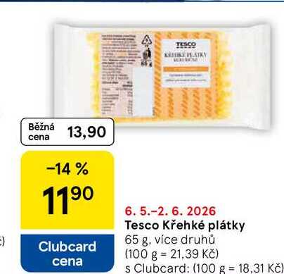 Tesco Křehké plátky, 65 g, více druhů  