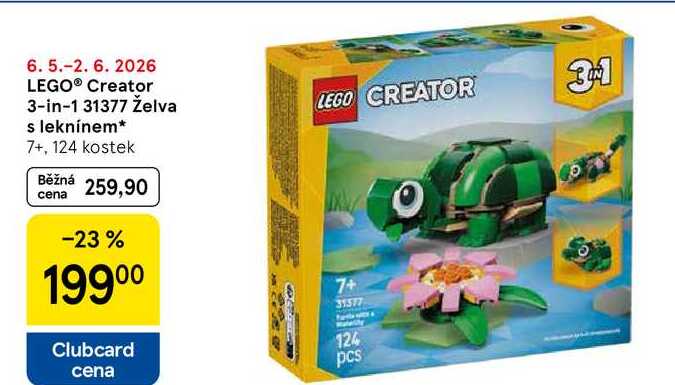 LEGO® Creator 3-in-1 31377 Želva s leknínem 7+, 124 kostek