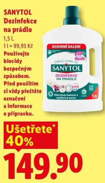 SANYTOL Dezinfekce na prádlo, 1,5 l