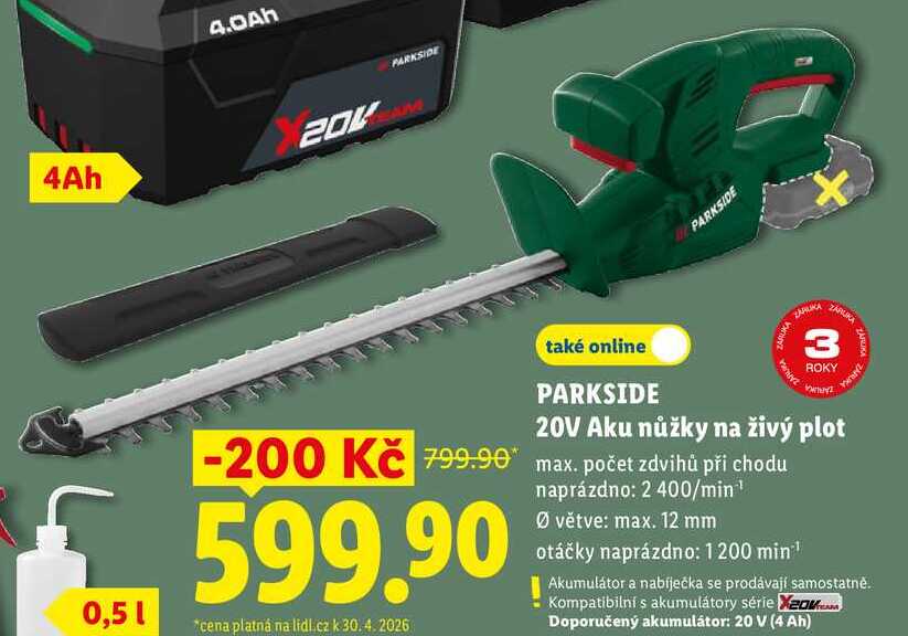 PARKSIDE 20V Aku nůžky na živý plot 