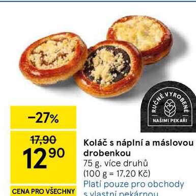 Koláč s náplní a máslovou drobenkou, 75 g, více druhů  