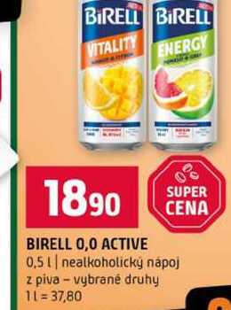 BIRELL 0,0 ACTIVE 0,5l nealkoholický nápoj z piva vybrané druhy 