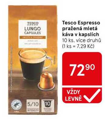 Tesco Espresso pražená mletá káva v kapslích, 10 ks 