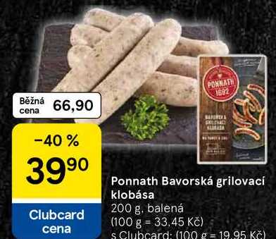 Ponnath Bavorská grilovací klobása, 200 g, balená 