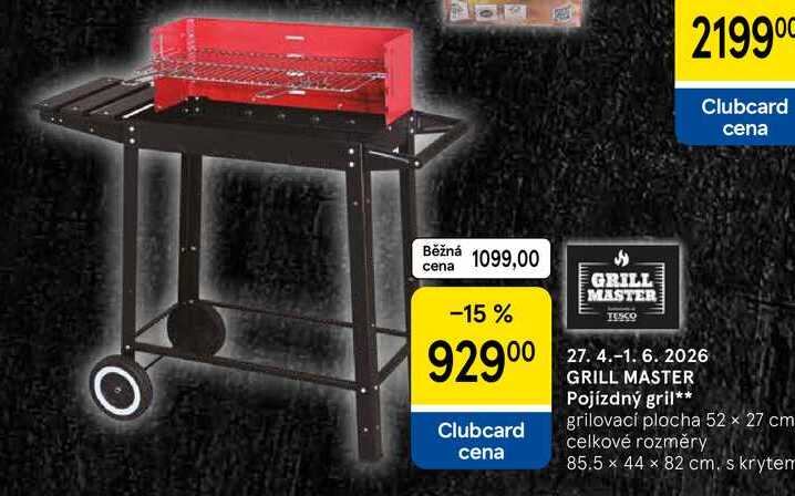 GRILL MASTER Pojízdný gril, grilovací plocha 52 x 27 cm celkové rozměry 85.5 x 44 x 82 cm. s krytem 