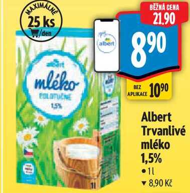 Albert Trvanlivé mléko 1,5%, 1 l