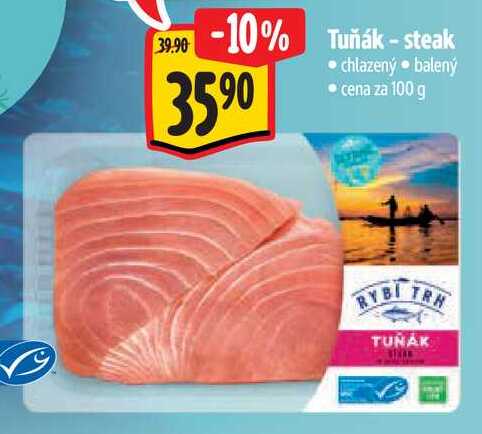Tuňák-steak, cena za 100 g