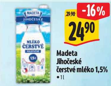 Madeta Jihočeské čerstvé mléko 1,5%, 1 l