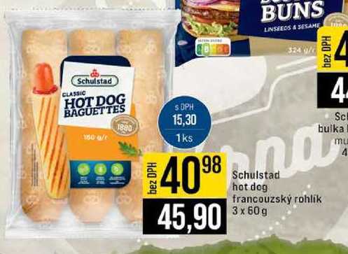Schulstad hot dog francouzský rohlík 3 x 60g