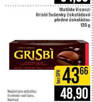 Matilde Vicenzi Grisbi Sušenky čokoládové plněné čokoládou 135 g 