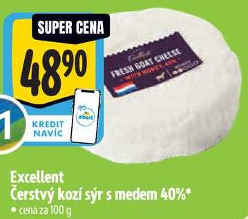  Excellent Čerstvý kozí sýr s medem 40%*, 100 g  