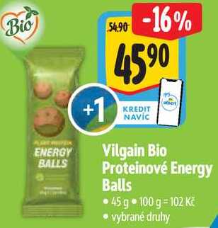Vilgain Bio Proteinové Energy Balls, 45 g  
