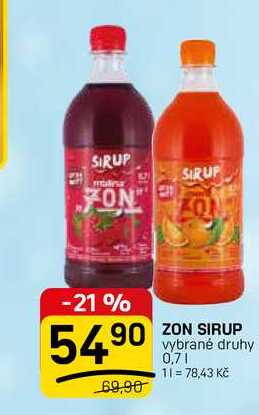 ZON SIRUP vybrané druhy 0,7l 