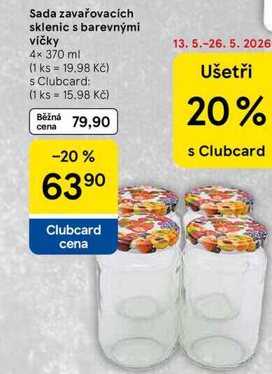Sada zavařovacích sklenic s barevnými víčky, 4× 370 ml