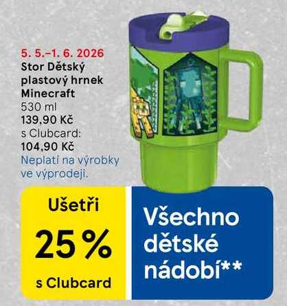 Stor Dětský plastový hrnek Minecraft, 530 ml 