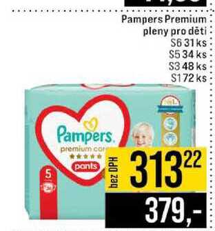 Pampers Premium pleny pro děti S6 31 ks S5 34 ks S3 48 ks S1 72 ks 