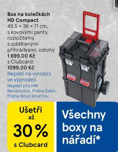 Box na kolečkách HD Compact, 49.5 x 36 x 71 cm. s kovovými panty. rozložitelný, oddělenými přihrádkami, odolný  