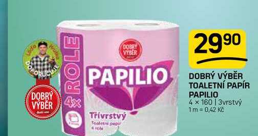 DOBRÝ VÝBĚR TOALETNÍ PAPÍR PAPILIO 4 × 160 | 3vrstvý 
