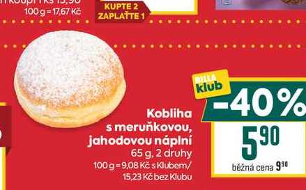 Kobliha s meruňkovou, jahodovou náplní 65 g