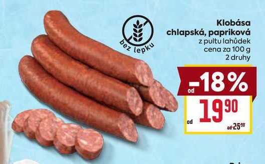 Klobása chlapská, papriková z pultu lahůdek cena za 100 g  