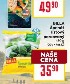 BILLA Špenát listový porcovaný 450 g