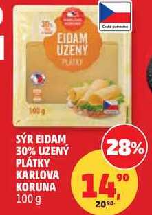 SÝR EIDAM 30% UZENÝ PLÁTKY KARLOVA KORUNA, 100 g