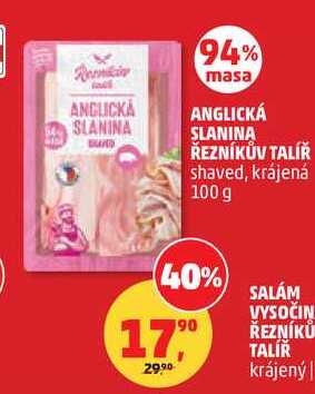 ANGLICKÁ SLANINA ŘEZNÍKŮV TALÍŘ shaved, krájená, 100 g 