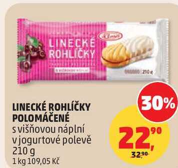 LINECKÉ ROHLÍČKY POLOMÁČENÉ s višňovou náplní v jogurtové polevě, 210 g