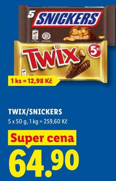 TWIX/SNICKERS, 5x 50 g