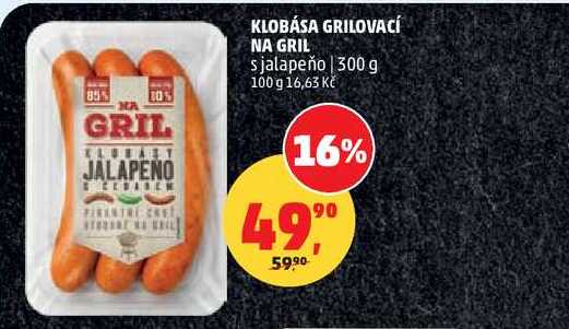 KLOBÁSA GRILOVACÍ NA GRIL s jalapeño, 300 g  