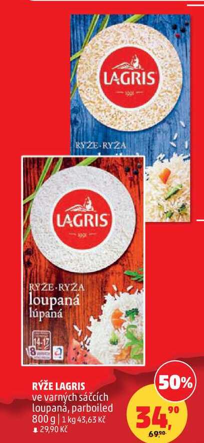 LAGRIS RYŽE ve varných sáčcích loupaná, 800 g