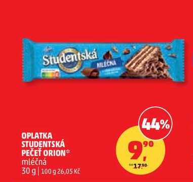OPLATKA STUDENTSKÁ MLECNA PEČEŤ ORION mléčná, 30 g 