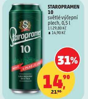 STAROPRAMEN 10 světlé výčepní plech, 0,5 l