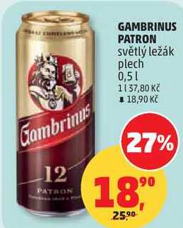 GAMBRINUS PATRON světlý ležák plech, 0,5 l