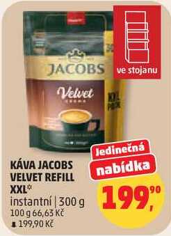 KÁVA JACOBS VELVET REFILL nabídka XXL instantní, 300 g  