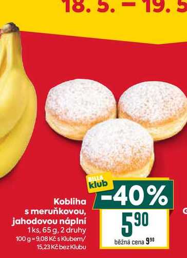Kobliha s meruňkovou, jahodovou náplní 1ks, 65 g