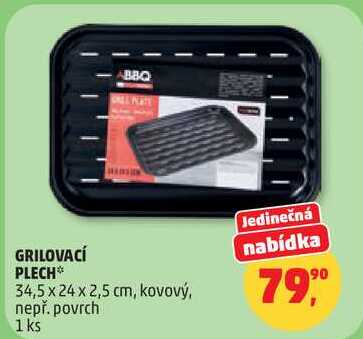 GRILOVACÍ PLECH nabídka 34,5 x 24 x 2,5 cm, kovový, nepř. povrch, 1 ks