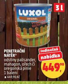 PENETRAČNÍ NÁTĚR odstíny palisander, mahagon, ořech či oregonská pinie, 1 balení