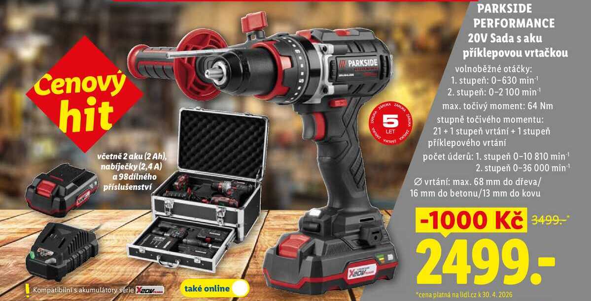 PARKSIDE PERFORMANCE 20V Sada s aku příklepovou vrtačkou