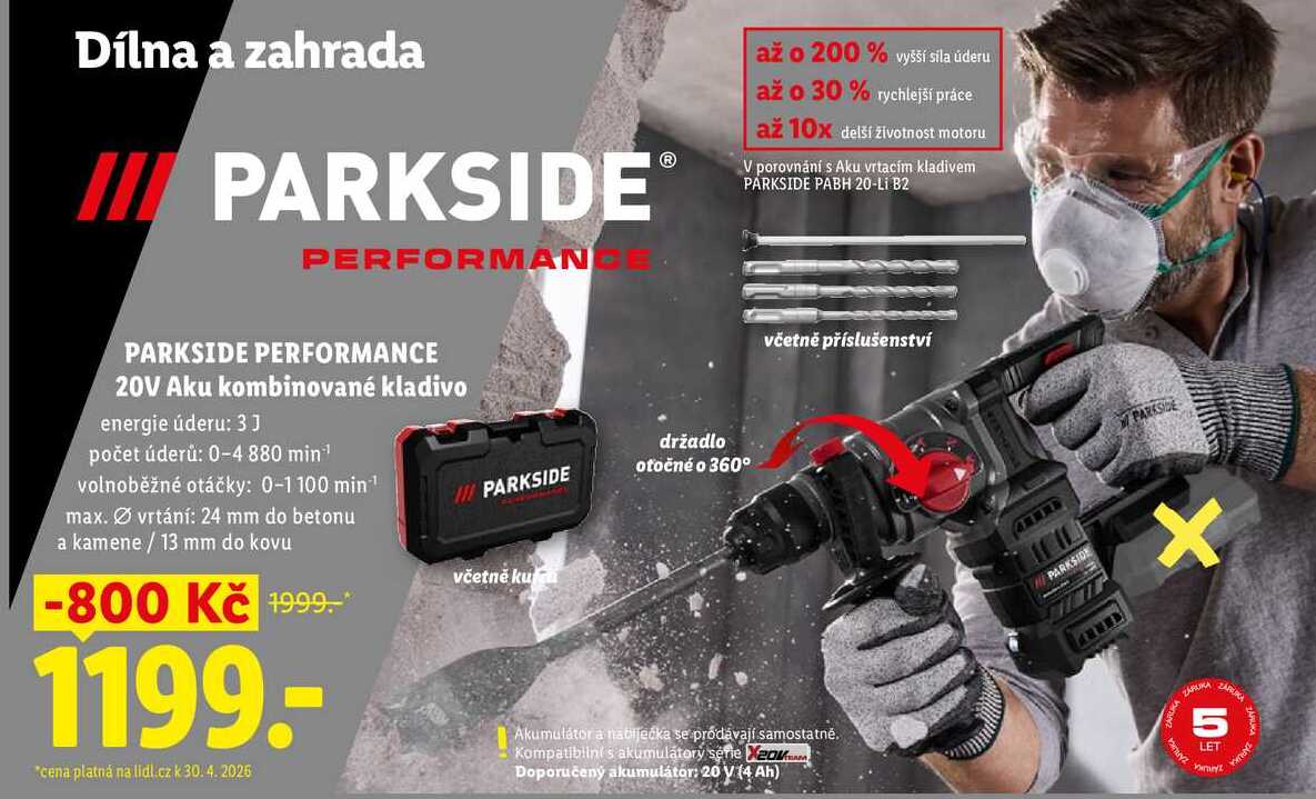 PARKSIDE PERFORMANCE 20V Aku kombinované kladivo 