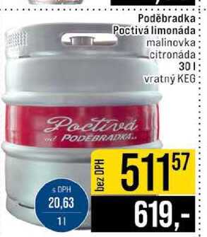 Poděbradka Poctivá limonáda malinovka citronáda Poctivá 30l